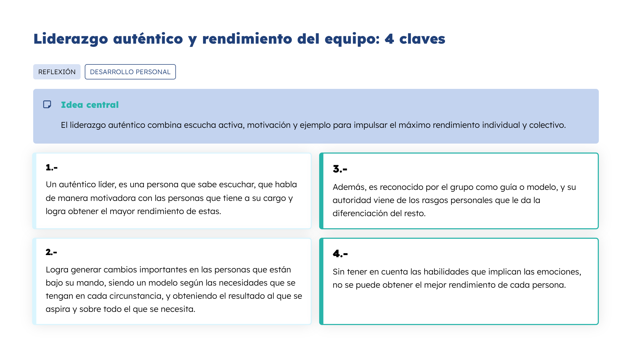 Infografía: 4 claves del liderazgo auténtico para impulsar el rendimiento del equipo
